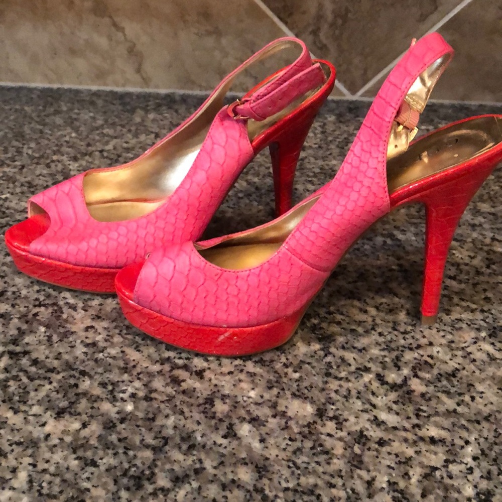Red and Pink Guess Pumps